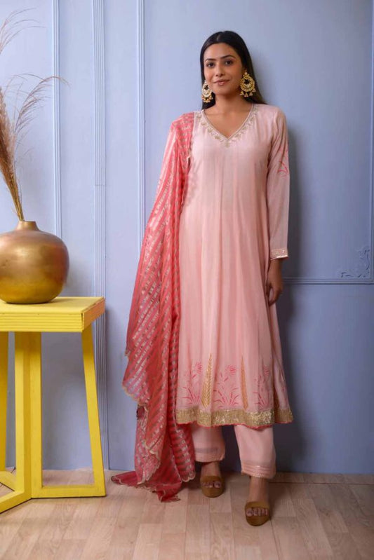 Jashan Baby Pink Cotton Silk Anarkali With Plazzo Set