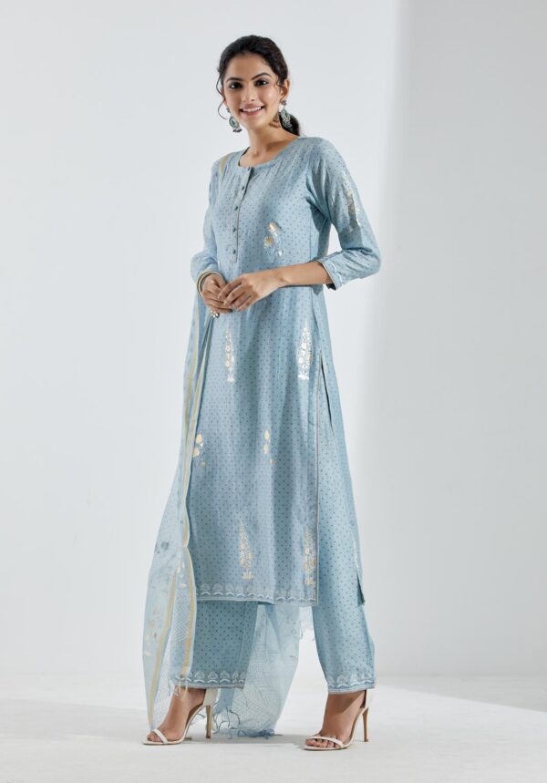 Noor Powder Blue Straight Kurta 3Pc Set