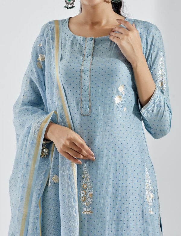 Noor Powder Blue Straight Kurta 3Pc Set