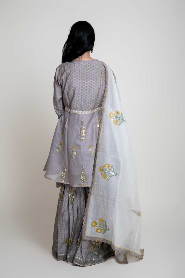 Foil Printed Flaired Kurta With Garara and Chandary Foil Printed Ivory Scalpin