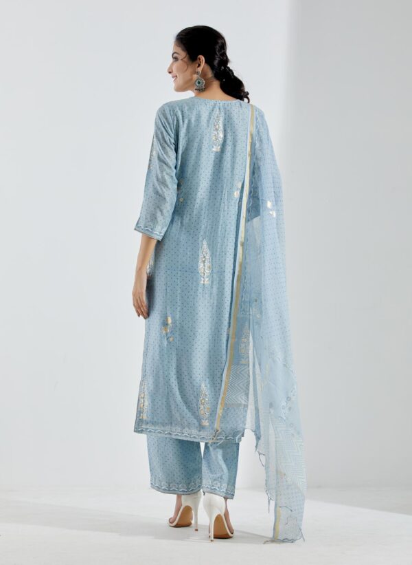 Noor Powder Blue Straight Kurta 3Pc Set