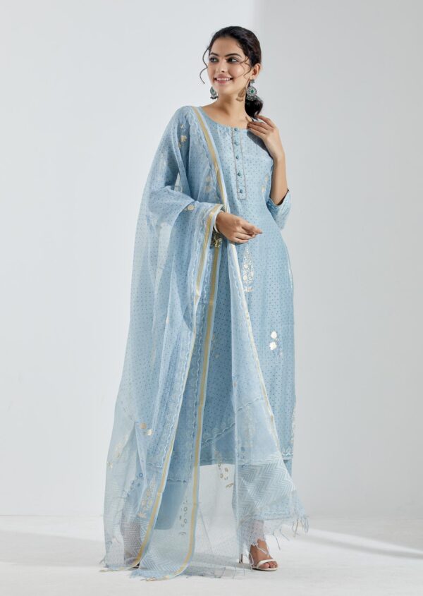 Noor Powder Blue Straight Kurta 3Pc Set