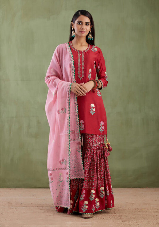 Umang Maroon Foil Printed Garara 3 Pcs Set