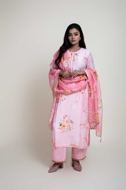 Digital Printed Straight Kurta and Gotta Finish Plazzo With Chandary Digital Printed Scalping Dupatta