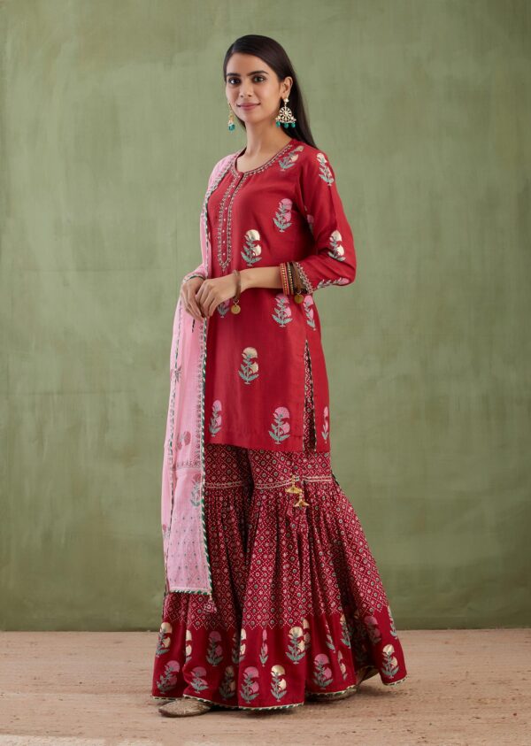 Umang Maroon Foil Printed Garara 3 Pcs Set