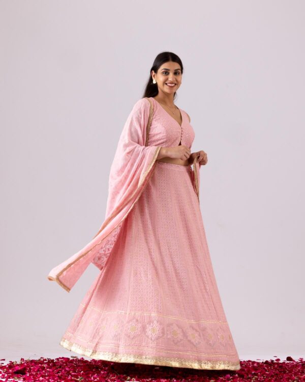 GULMEHER BABY PINK GEORGETTE CHIKANKARI LEHENGA SET OF 3