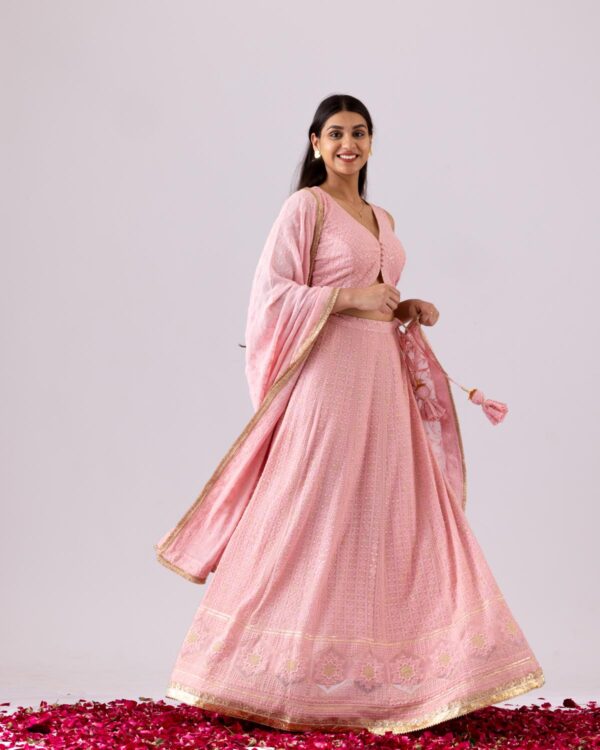 GULMEHER BABY PINK GEORGETTE CHIKANKARI LEHENGA SET OF 3