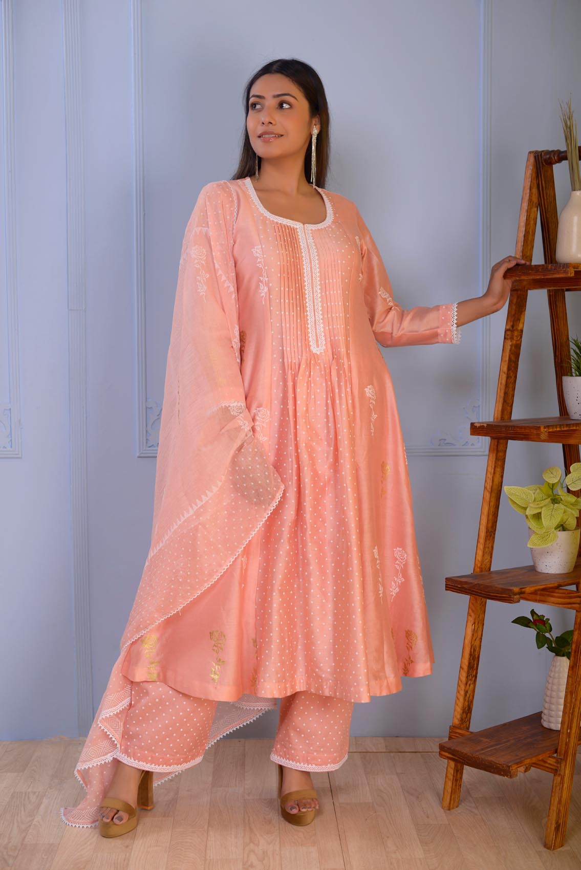 Jashan Pink Pintuk Kurta With Plazzo Set Of 3