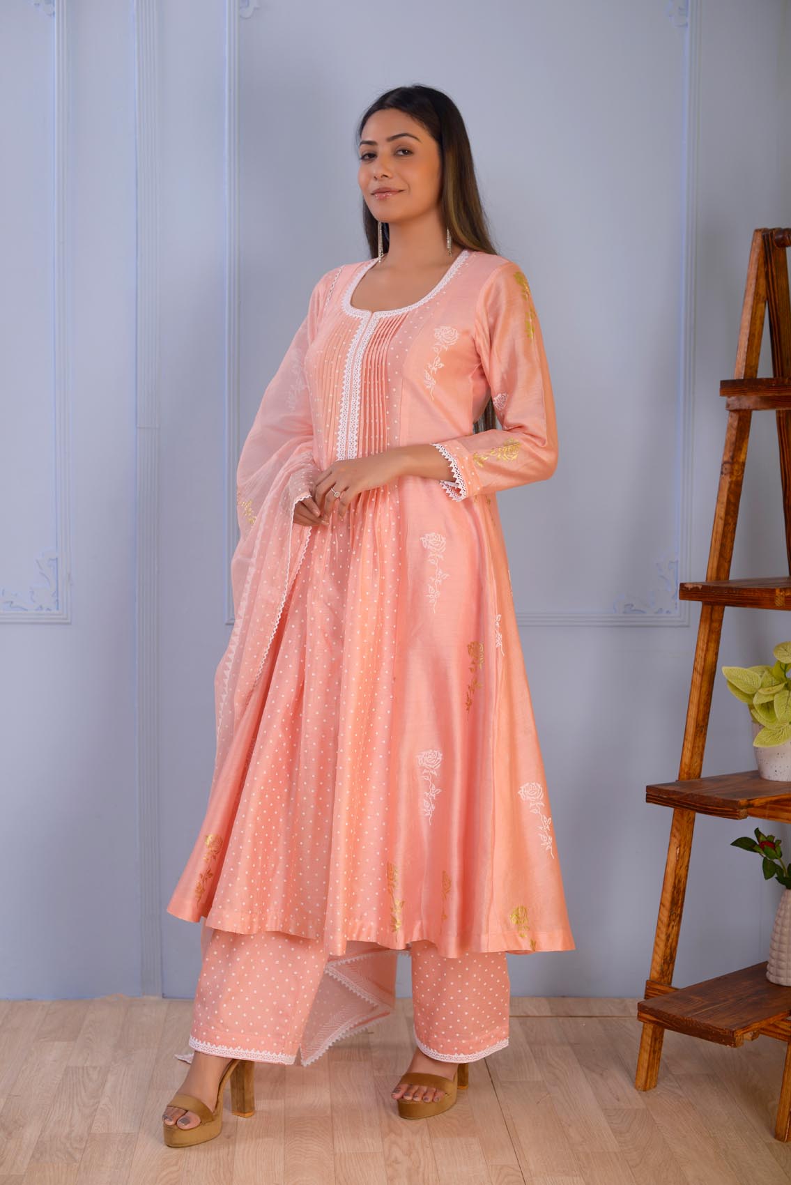 Jashan Pink Pintuk Kurta With Plazzo Set Of 3