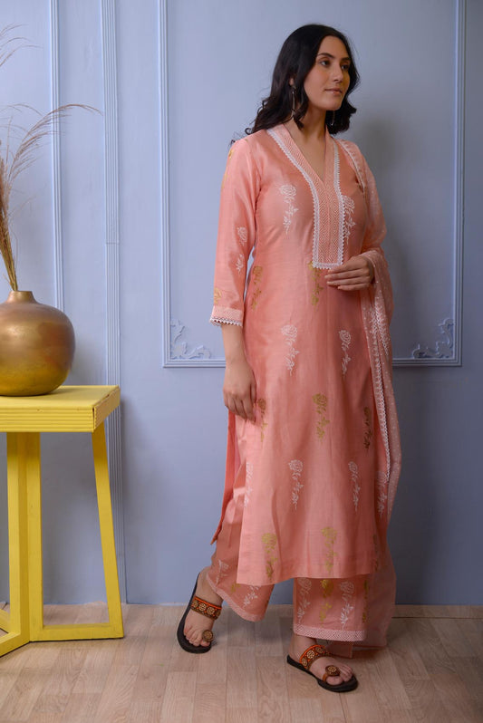 Jashan Pink Straight Kurta With Plazzo Set Of 3