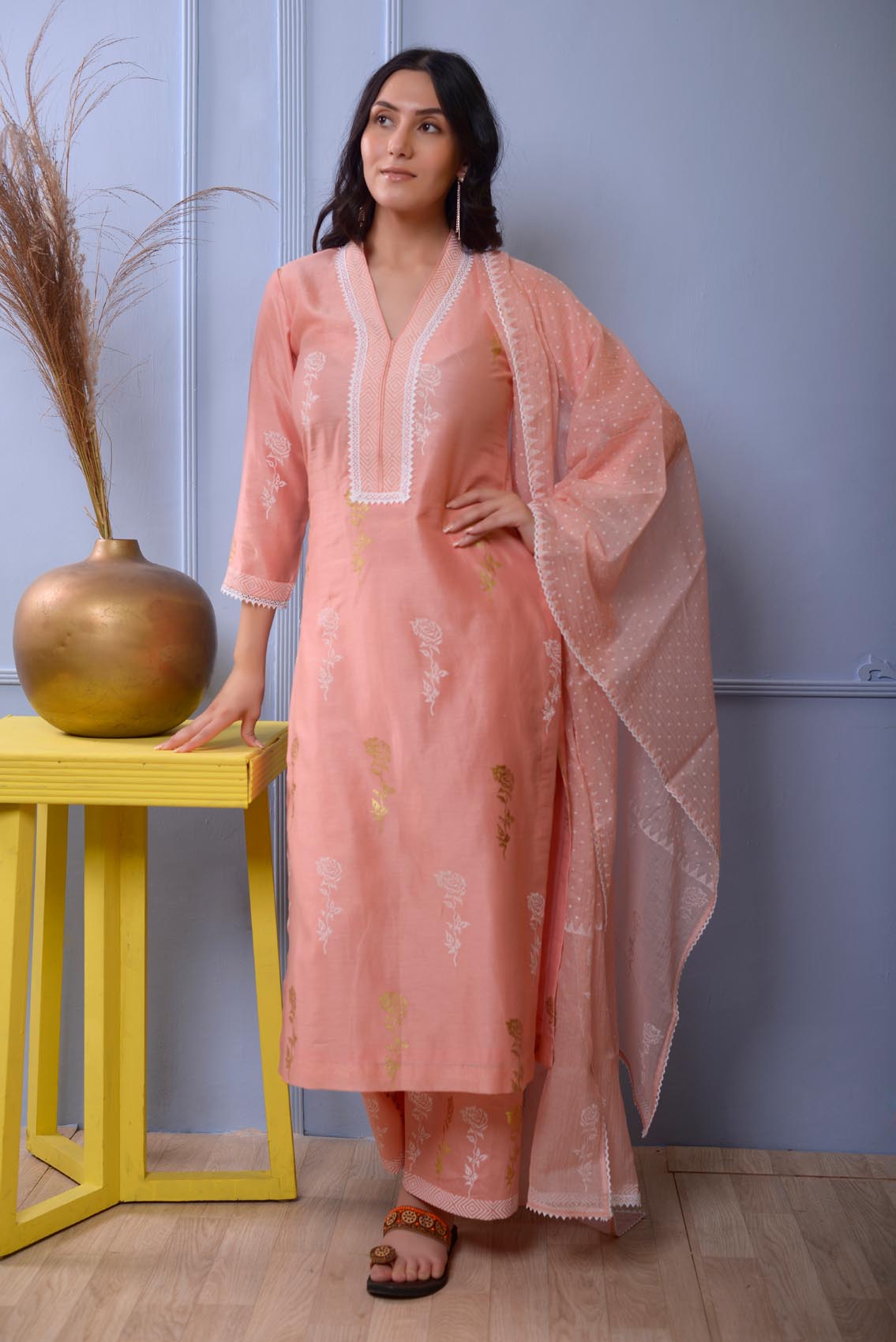 Jashan Pink Straight Kurta With Plazzo Set Of 3