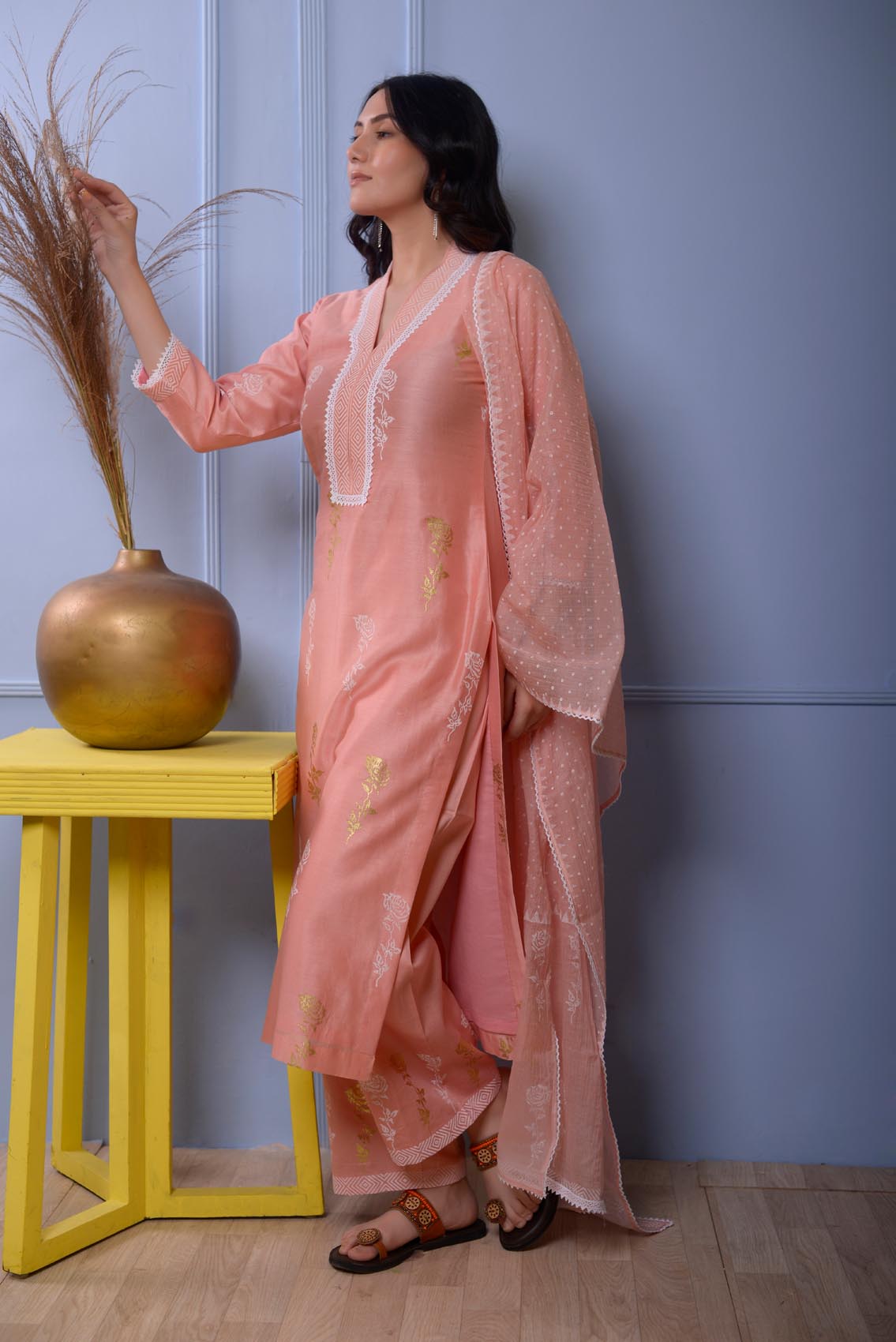 Jashan Pink Straight Kurta With Plazzo Set Of 3