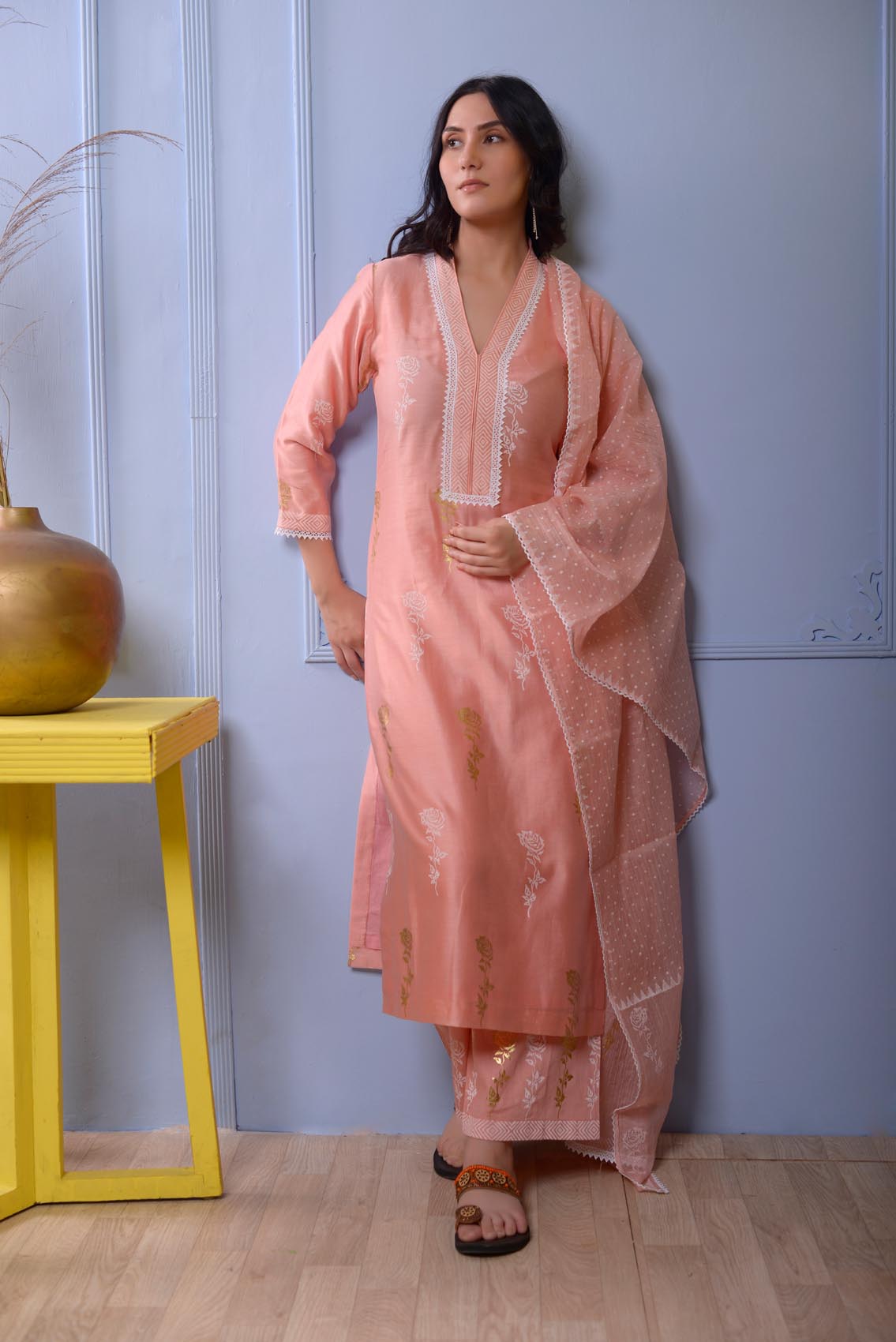 Jashan Pink Straight Kurta With Plazzo Set Of 3