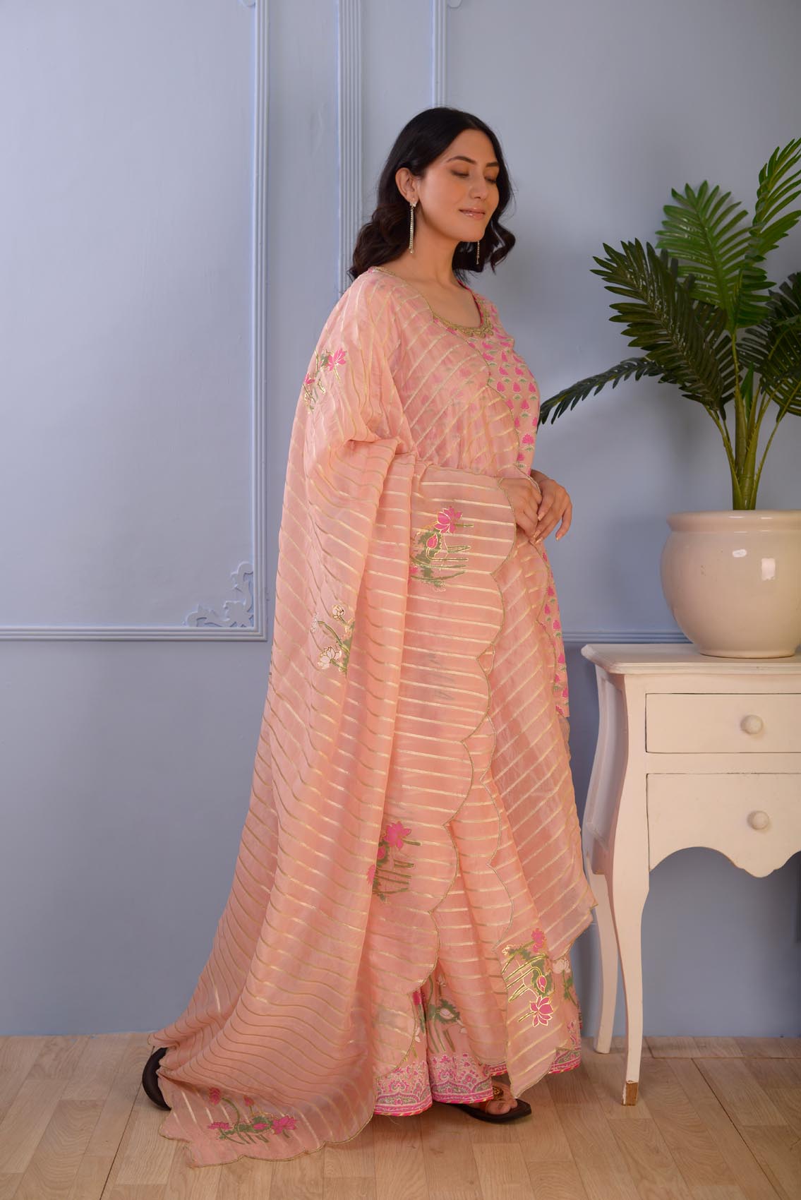 Jashan Pink Foil Printed Cotton Silk Garara Set Of 3