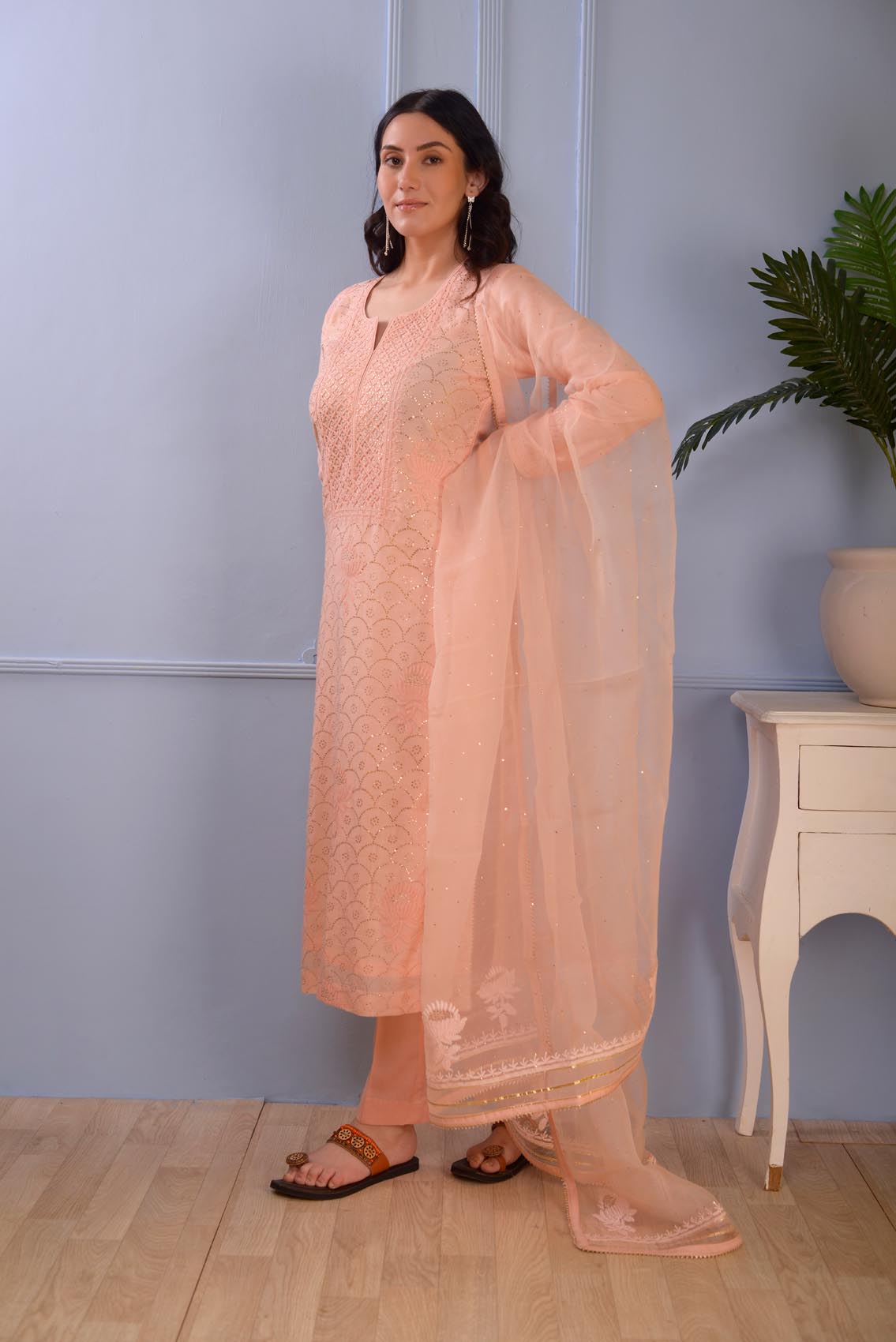 Jashan Peach Lucknowi Cotton Silk Kurta Set Of 3