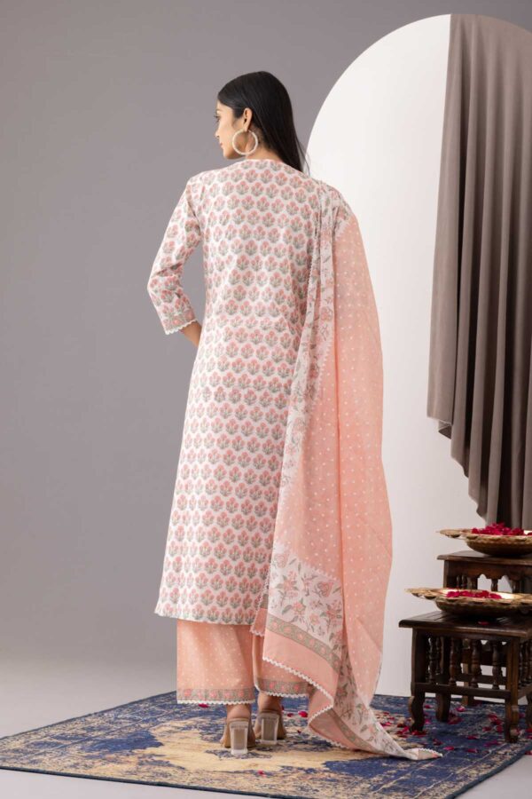 PHAGUN OLD ROSE PINK BLOCK PRINTED COTTON CAMBRIC STRAIGHT KURTA WITH PLAZZO SET OF 3