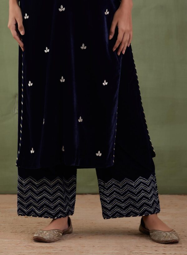 Sunehri Embroidered-Velvet Straight Kurta and Plazzo With Gotta Patti Work