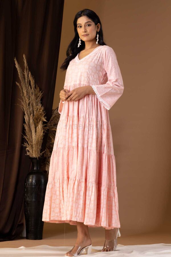 PHAGUN OLD ROSE PINK KHADI PRINTED COTTON CAMBRIC DRESS