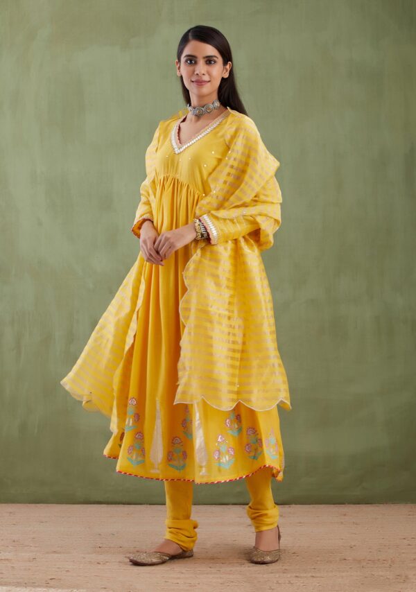 Umang Yellow Foil Printed Anarkali 3 Pcs Set