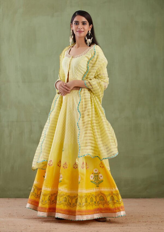 Umang Yellow Foil Printed Lehenga 3 Pcs Set