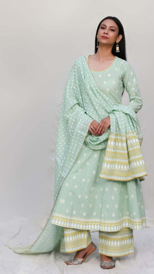 MAKHMAL AQUA ANARKALI SET