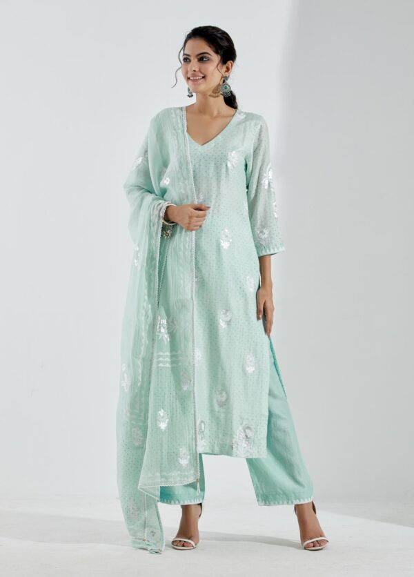 Noor Aqua Straight Kurta 3Pc Set