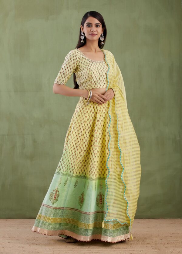 Umang Light Yellow Foil Printed Lehenga 3 Pcs Set