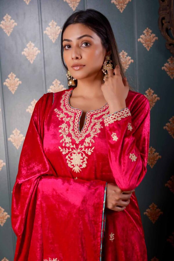 Jashan Ari Embroidery Rani Velvet Kurta Set