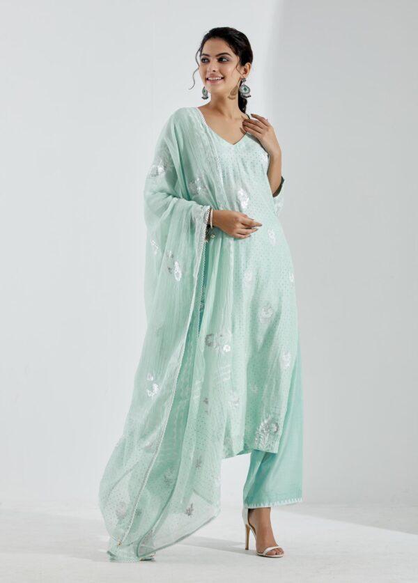 Noor Aqua Straight Kurta 3Pc Set