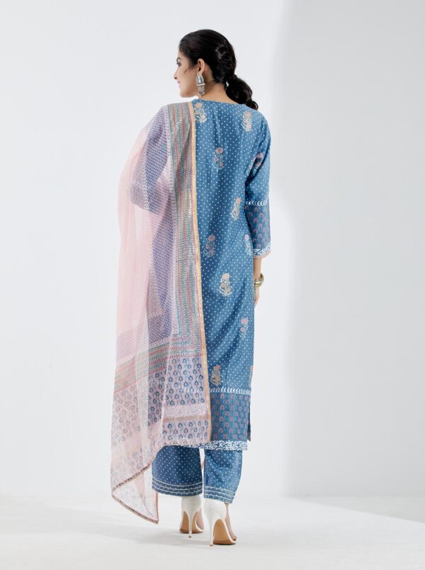 Gul Bahaar Blue Straight Kurta 3Pc Set