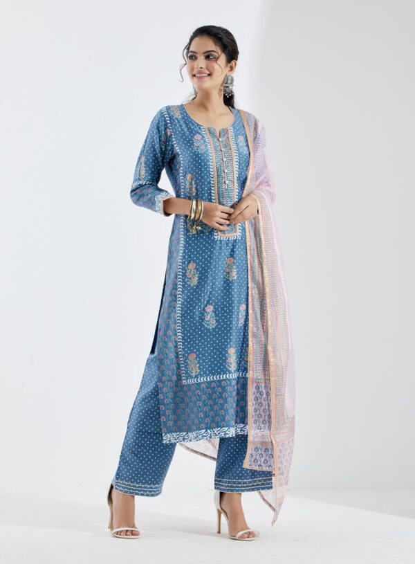 Gul Bahaar Blue Straight Kurta 3Pc Set