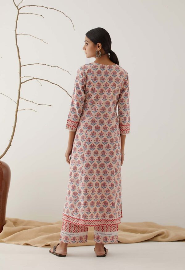 Gulal Light Pink Handblock Printed Gathered Kurta with Lace Finish