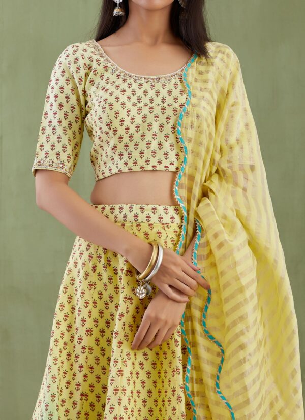 Umang Light Yellow Foil Printed Lehenga 3 Pcs Set