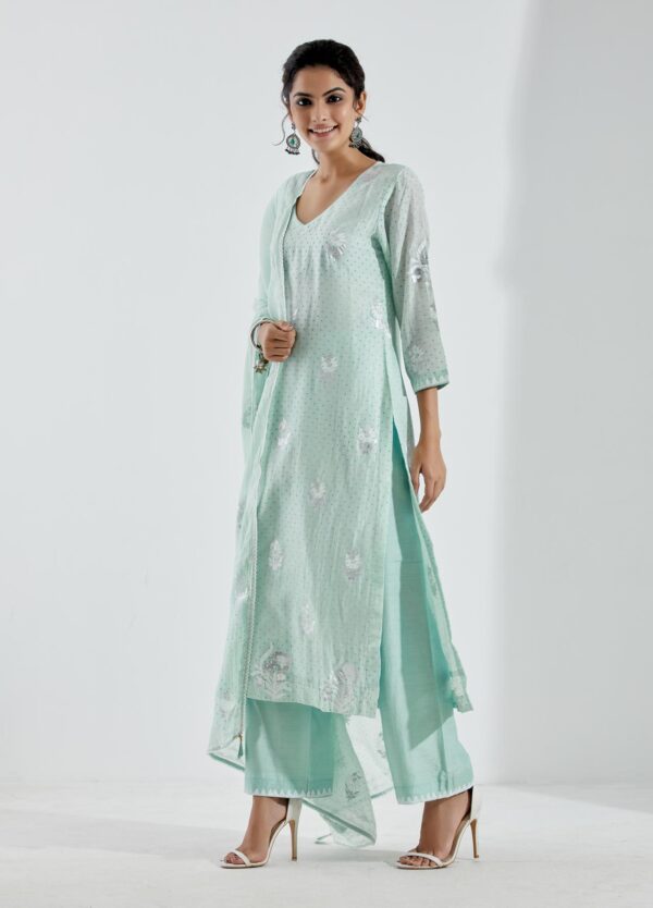 Noor Aqua Straight Kurta 3Pc Set