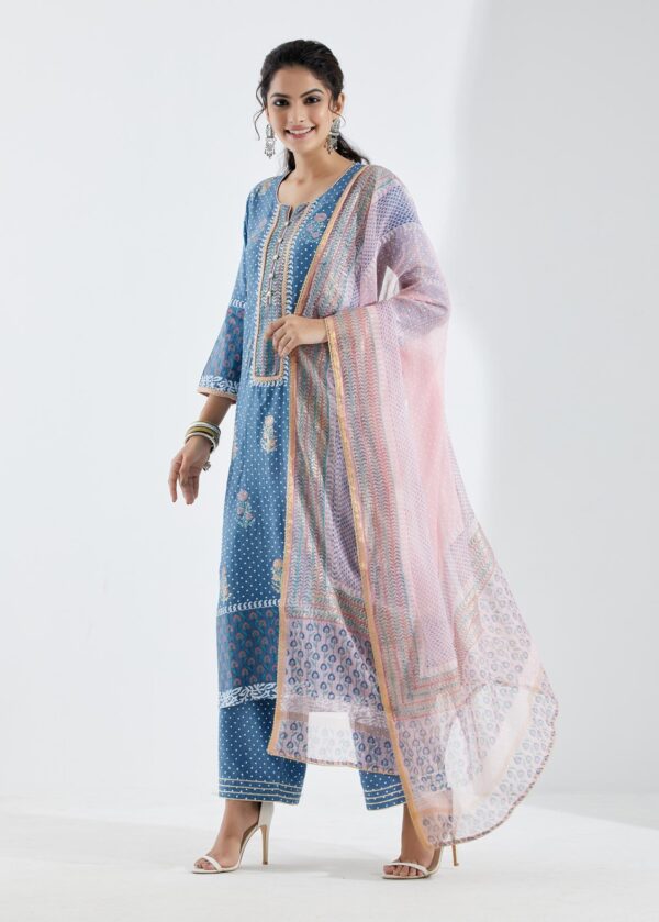 Gul Bahaar Blue Straight Kurta 3Pc Set