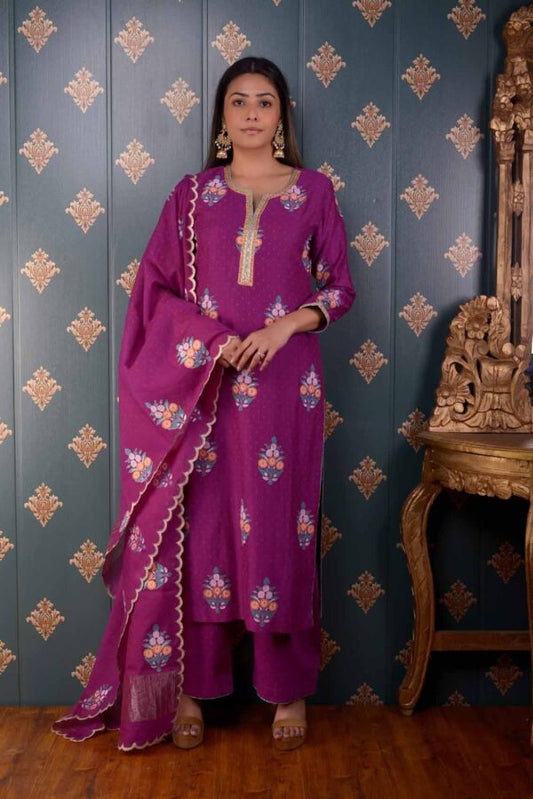 Jashan Hand Block Printed Purple Moheswari Kurta Set