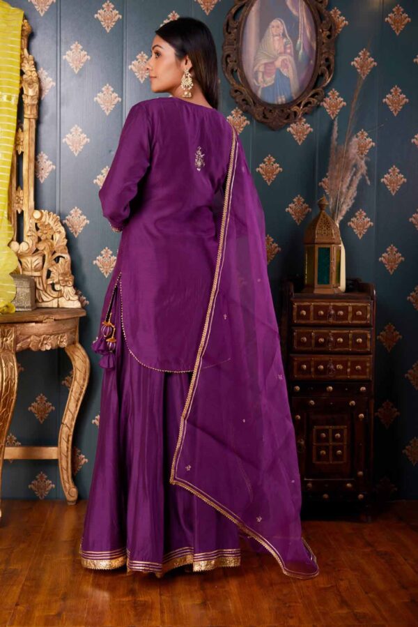 Jashan Hand Embroidery Purple Cotton Silk Garara Set