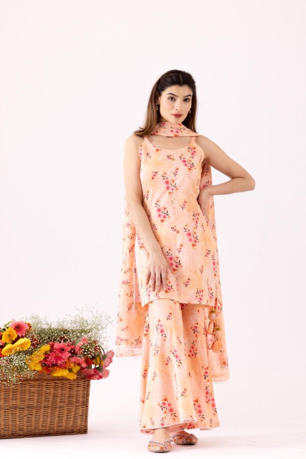 GULMEHER PEACH DIGITAL PRINT COTTON GARARA SET OF 3