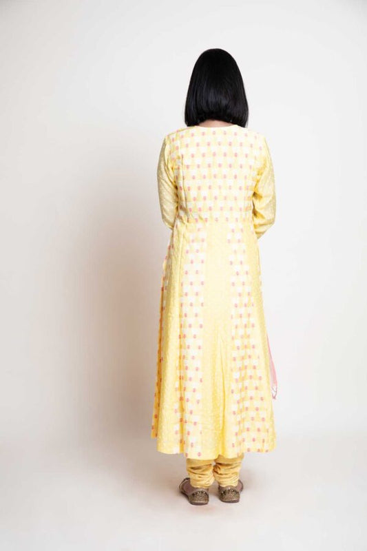 Block Printed Anarkali With Printed Chudidar and Kota Block Printed Contrast Dupatta