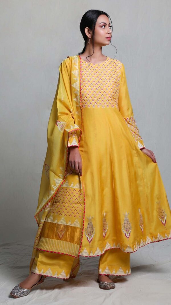 SILK AFFAIR MUSTERED YELLOW ANARKALI SUIT