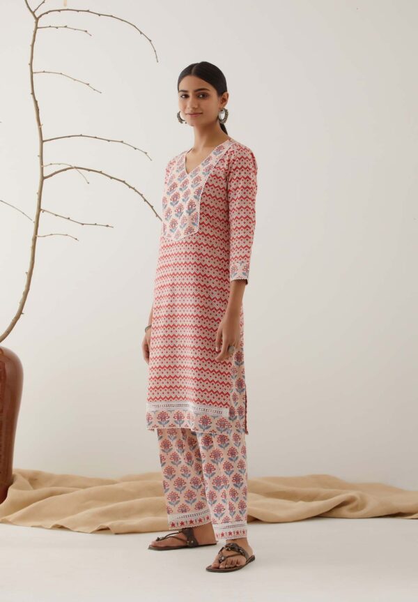 Gulal Light Pink Handblock Printed Salwar Kurta with Lace Finish