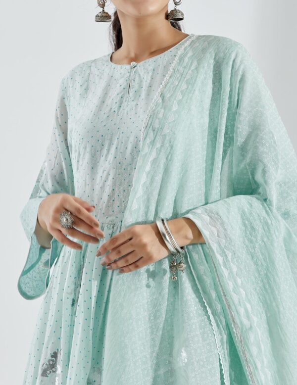 Nargis Aqua Ombre 3Pcs Gathered Yoke Kurta Set