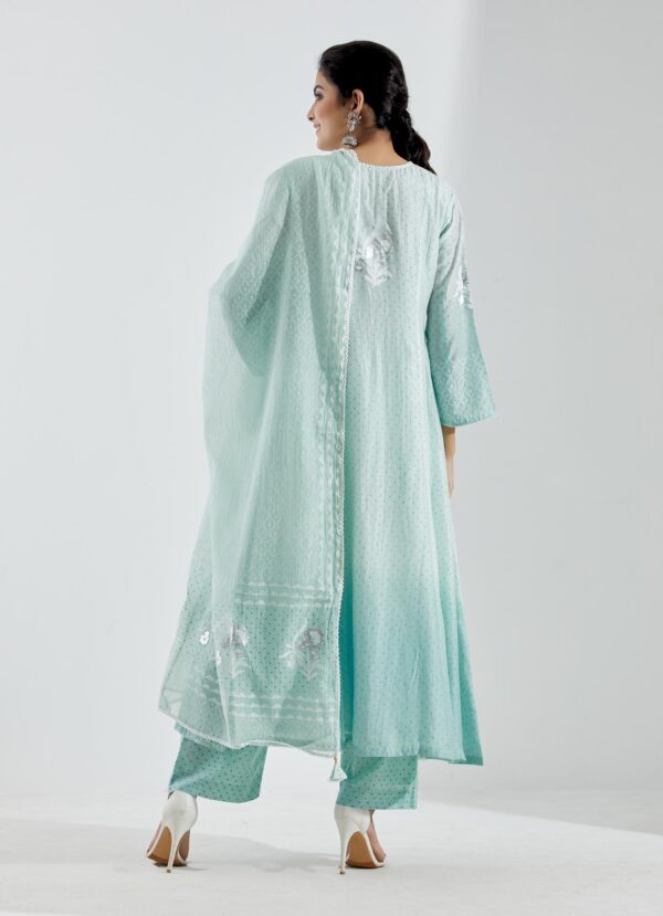 Nargis Aqua Ombre 3Pcs Gathered Yoke Kurta Set