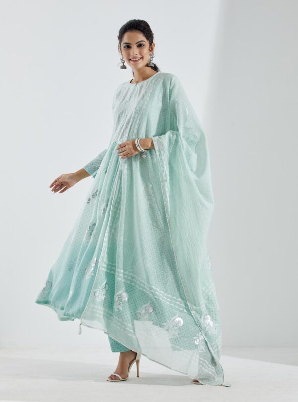 Nargis Aqua Ombre 3Pcs Gathered Yoke Kurta Set