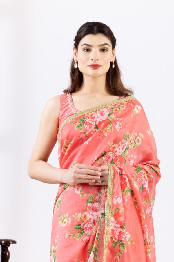 GULMEHER PINK DIGITAL PRINT CHANDARY READY TO WEARE SAREE SET OF 2