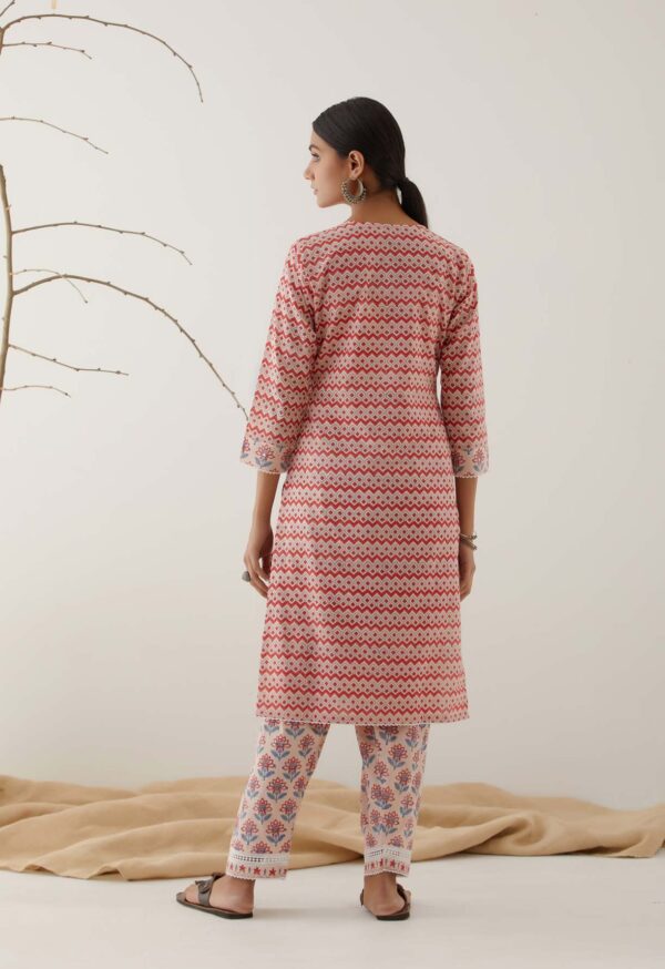 Gulal Light Pink Handblock Printed Salwar Kurta with Lace Finish