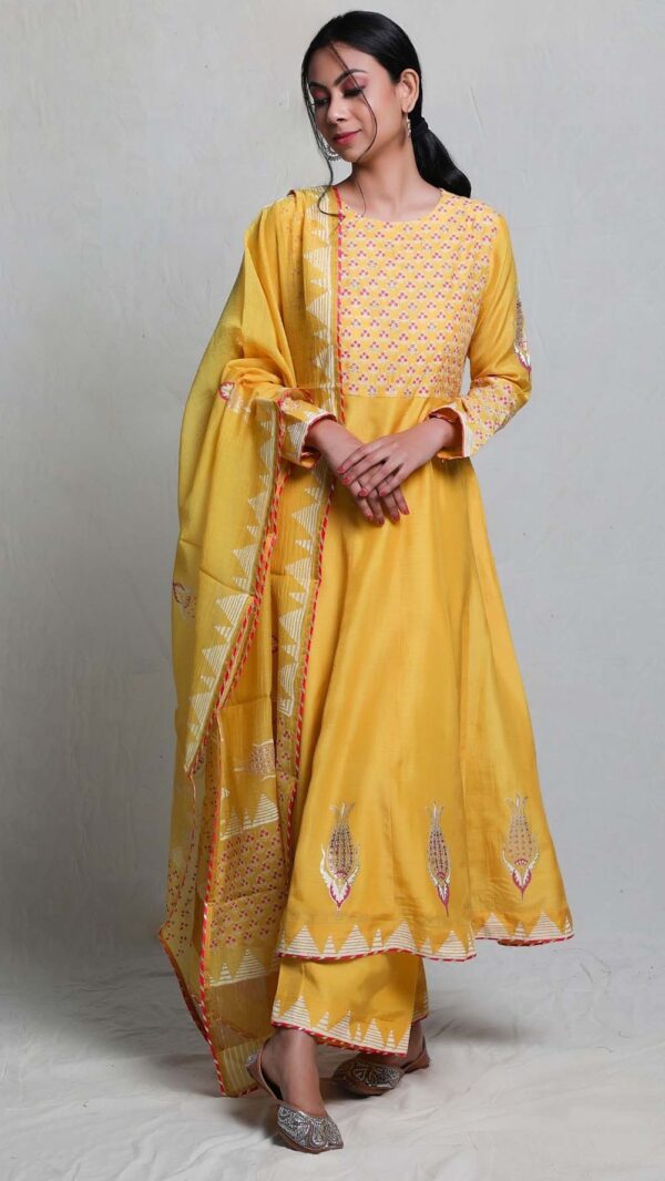 SILK AFFAIR MUSTERED YELLOW ANARKALI SUIT