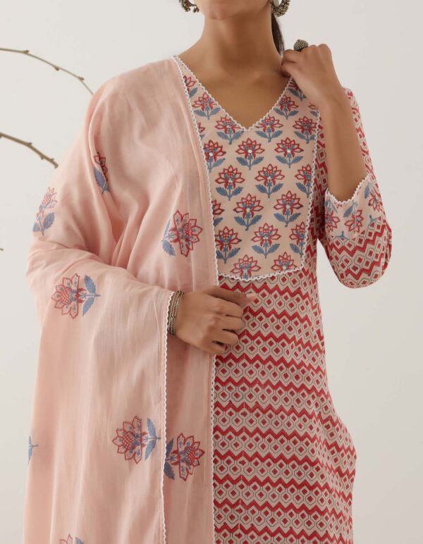 Gulal Light Pink Handblock Printed Salwar Kurta with Lace Finish