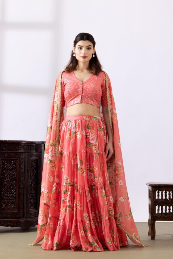 GULMEHER PINK DIGITAL PRINT CHANDARY LEHENGA SET OF 3