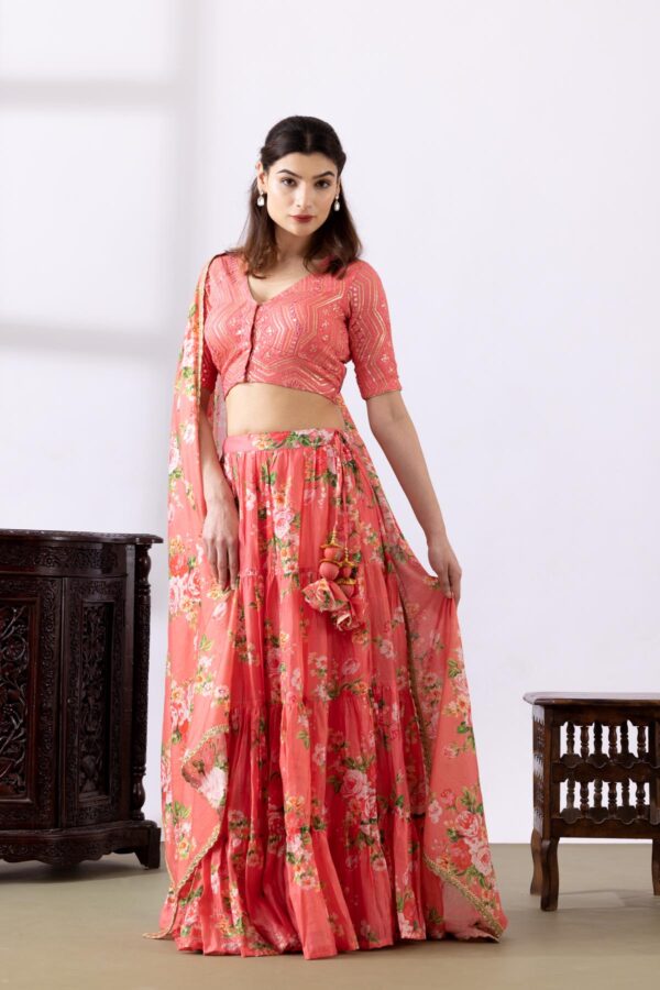 GULMEHER PINK DIGITAL PRINT CHANDARY LEHENGA SET OF 3